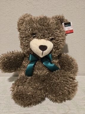 Dan Dee Smartliving Plush Brown Teddy Bear with Teal Bow.